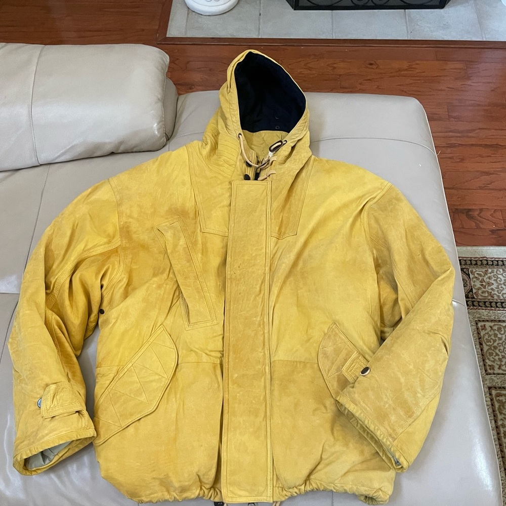 Men’s Vintage Yellow Gold Sawyer of Napa Sport Hooded Leather Jacket, Me…